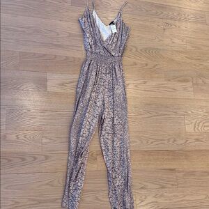 C&C California Taupe and Black Printed Spaghetti-Strap Jumpsuit